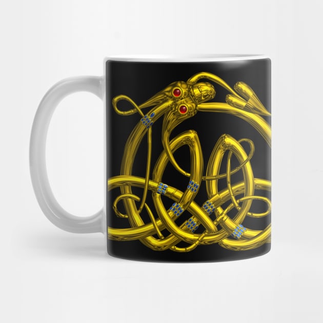 GOLD HYPER DRAGON Celtic Knots With Gemstones in Black by BulganLumini